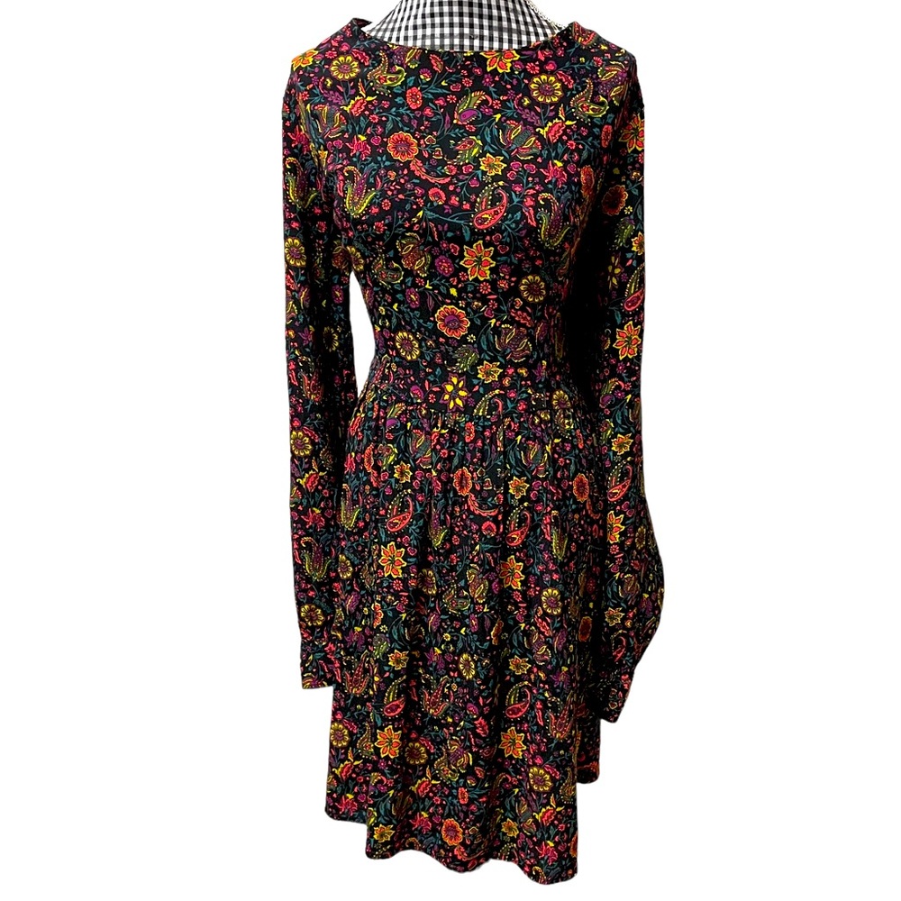 Forever 21 Boho Western Rodeo Cowgirl Floral Paisley Long Sleeve Scoop Dress M